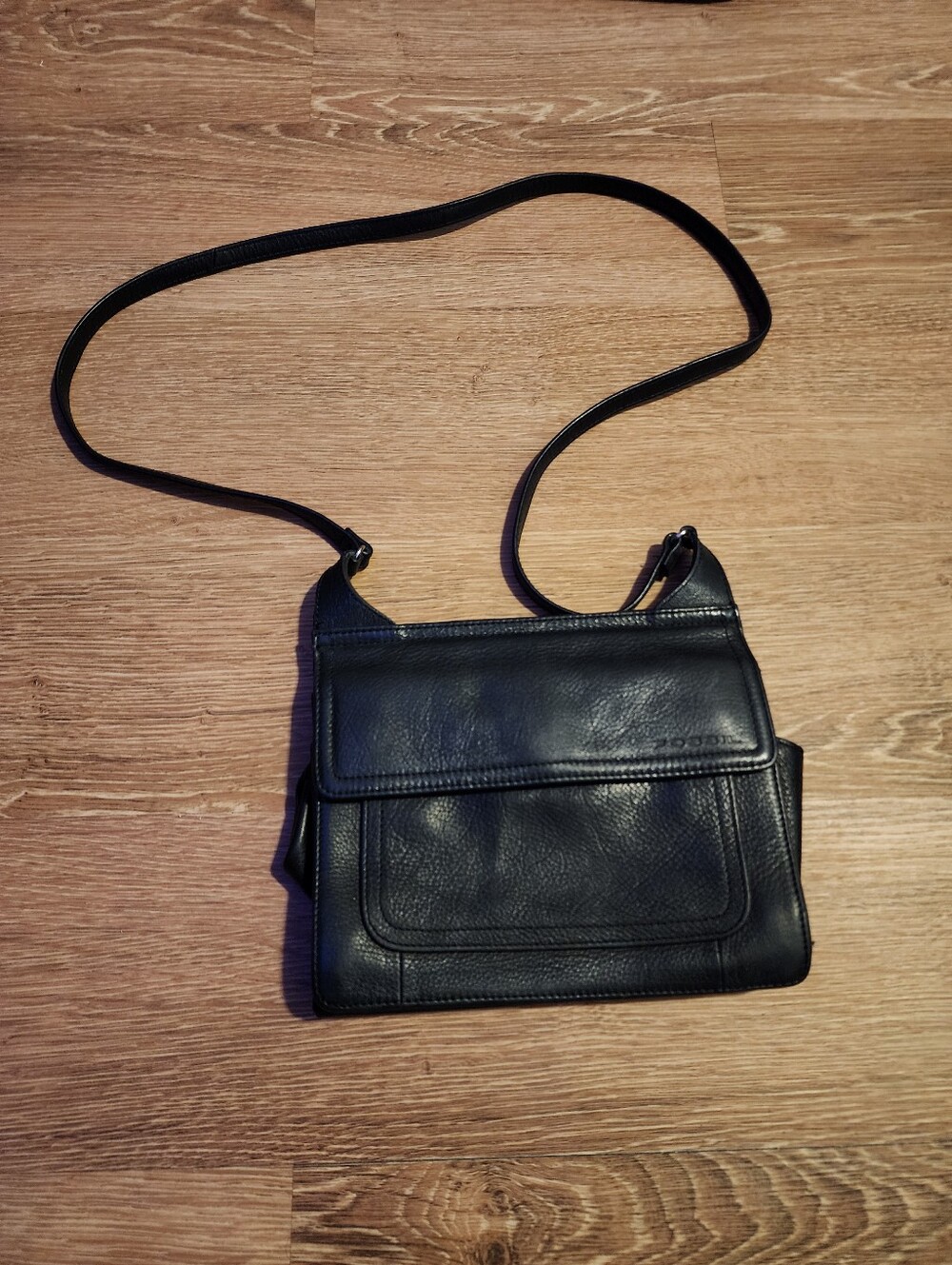 Vintage Fossil Y2K Black Leather Double-Sided Flap Organizer Crossbody Bag Purse
